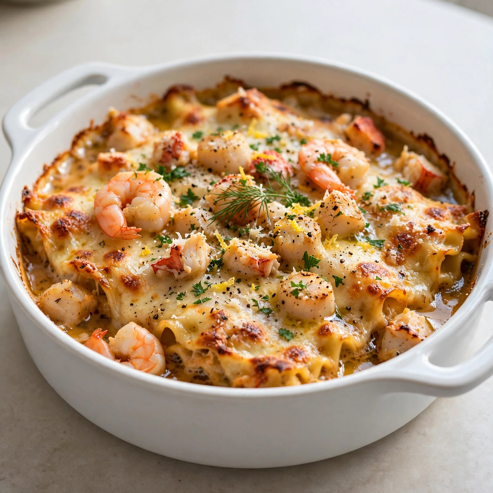 Baked Seafood Lasagna with Garlic Butter