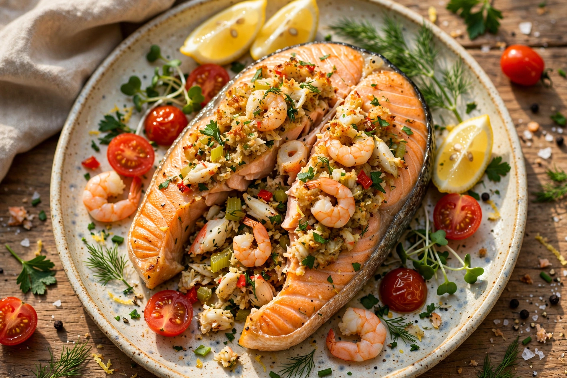 Crab and Shrimp Stuffed Salmon