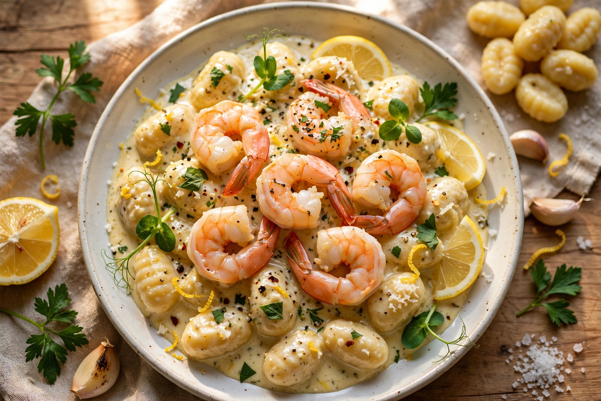 Creamy Lemon Garlic Shrimp and Gnocchi