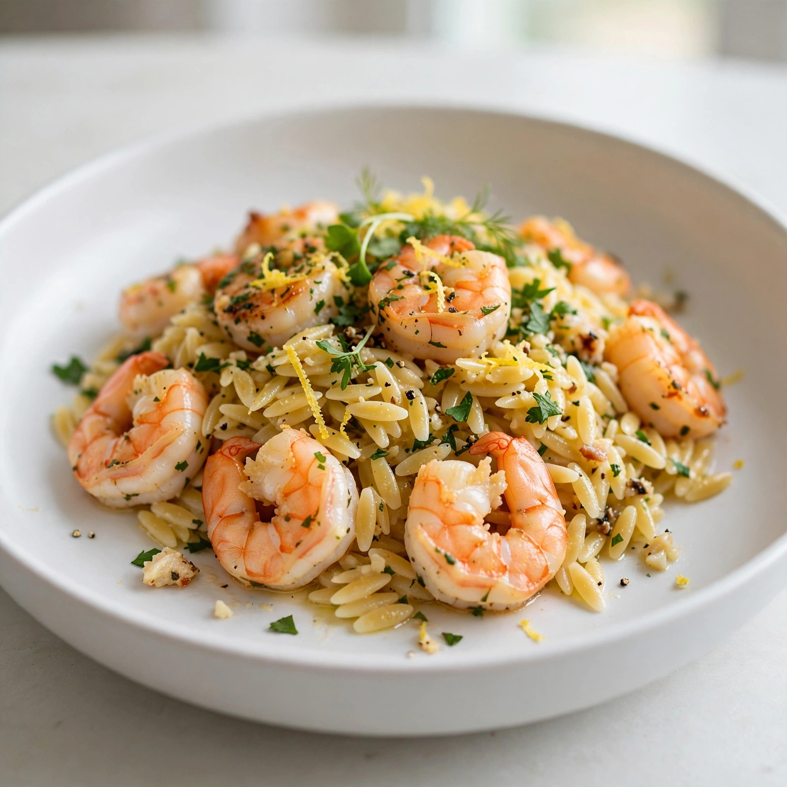 Lemon Garlic Shrimp Orzo