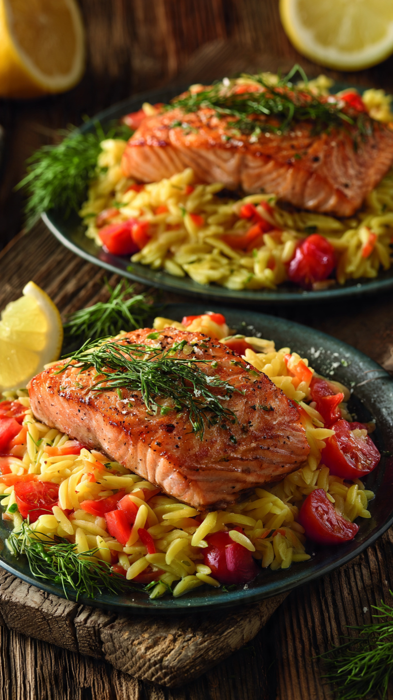 Seared Salmon with Lemon Orzo